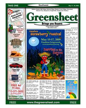Primary view of object titled 'Greensheet (Houston, Tex.), Vol. 40, No. 176, Ed. 1 Thursday, May 14, 2009'.