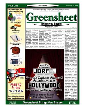 Primary view of object titled 'Greensheet (Houston, Tex.), Vol. 38, No. 421, Ed. 1 Tuesday, October 9, 2007'.