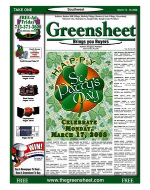 Primary view of object titled 'Greensheet (Houston, Tex.), Vol. 39, No. 68, Ed. 1 Thursday, March 13, 2008'.