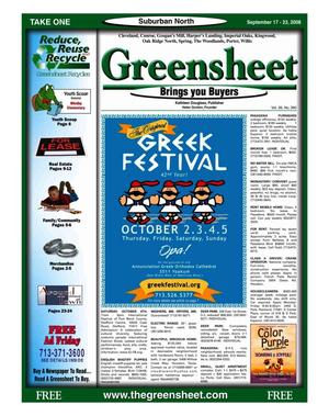 Primary view of object titled 'Greensheet (Houston, Tex.), Vol. 39, No. 390, Ed. 1 Wednesday, September 17, 2008'.