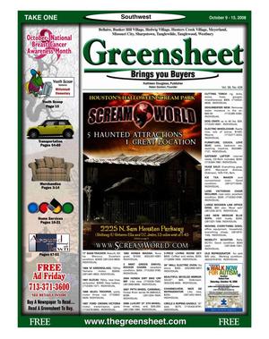 Primary view of object titled 'Greensheet (Houston, Tex.), Vol. 39, No. 428, Ed. 1 Thursday, October 9, 2008'.