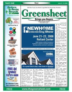 Primary view of object titled 'Greensheet (Houston, Tex.), Vol. 39, No. 226, Ed. 1 Friday, June 13, 2008'.