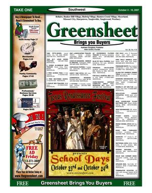 Primary view of object titled 'Greensheet (Houston, Tex.), Vol. 38, No. 416, Ed. 1 Thursday, October 4, 2007'.