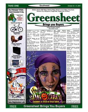 Primary view of object titled 'Greensheet (Houston, Tex.), Vol. 38, No. 452, Ed. 1 Thursday, October 25, 2007'.