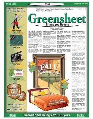 Primary view of object titled 'Greensheet (Houston, Tex.), Vol. 36, No. 418, Ed. 1 Friday, October 7, 2005'.