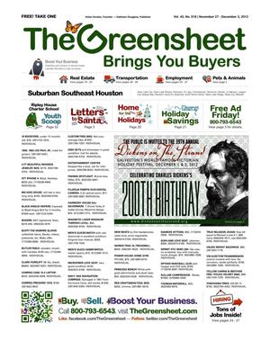 Primary view of object titled 'The Greensheet (Houston, Tex.), Vol. 43, No. 518, Ed. 1 Tuesday, November 27, 2012'.