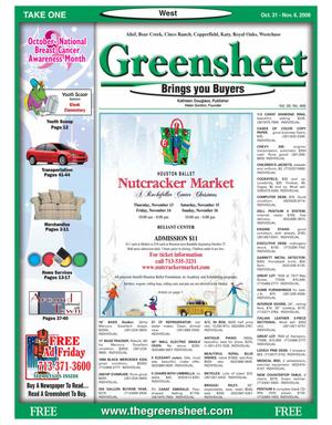 Primary view of object titled 'Greensheet (Houston, Tex.), Vol. 39, No. 466, Ed. 1 Friday, October 31, 2008'.