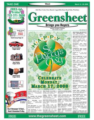 Primary view of object titled 'Greensheet (Houston, Tex.), Vol. 39, No. 70, Ed. 1 Friday, March 14, 2008'.