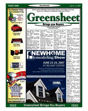 Primary view of object titled 'Greensheet (Houston, Tex.), Vol. 38, No. 236, Ed. 1 Thursday, June 21, 2007'.