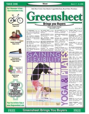 Primary view of object titled 'Greensheet (Houston, Tex.), Vol. 37, No. 70, Ed. 1 Friday, March 17, 2006'.