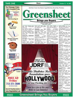 Primary view of object titled 'Greensheet (Houston, Tex.), Vol. 38, No. 430, Ed. 1 Friday, October 12, 2007'.