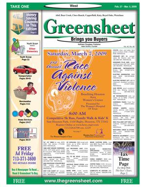 Primary view of object titled 'Greensheet (Houston, Tex.), Vol. 40, No. 46, Ed. 1 Friday, February 27, 2009'.