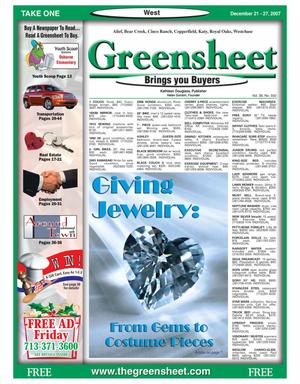 Primary view of object titled 'Greensheet (Houston, Tex.), Vol. 38, No. 550, Ed. 1 Friday, December 21, 2007'.