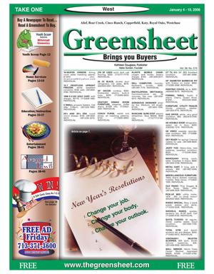 Primary view of object titled 'Greensheet (Houston, Tex.), Vol. 38, No. 574, Ed. 1 Friday, January 4, 2008'.