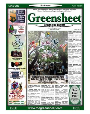 Primary view of object titled 'Greensheet (Houston, Tex.), Vol. 40, No. 116, Ed. 1 Thursday, April 9, 2009'.
