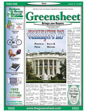 Primary view of object titled 'Greensheet (Houston, Tex.), Vol. 39, No. 598, Ed. 1 Friday, January 16, 2009'.
