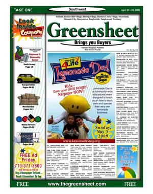 Primary view of object titled 'Greensheet (Houston, Tex.), Vol. 40, No. 140, Ed. 1 Thursday, April 23, 2009'.
