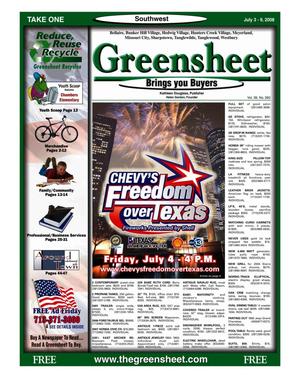 Primary view of object titled 'Greensheet (Houston, Tex.), Vol. 39, No. 260, Ed. 1 Thursday, July 3, 2008'.
