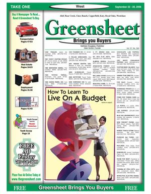 Primary view of object titled 'Greensheet (Houston, Tex.), Vol. 37, No. 394, Ed. 1 Friday, September 22, 2006'.