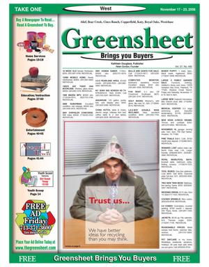 Primary view of object titled 'Greensheet (Houston, Tex.), Vol. 37, No. 490, Ed. 1 Friday, November 17, 2006'.