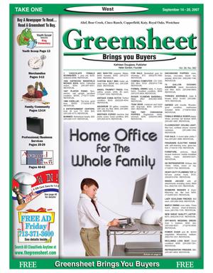 Primary view of object titled 'Greensheet (Houston, Tex.), Vol. 38, No. 382, Ed. 1 Friday, September 14, 2007'.