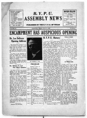 Primary view of object titled 'Baptist Young People's Union Assembly News (Palacios, Tex.), Vol. 9, No. 1, Ed. 1 Saturday, July 9, 1927'.