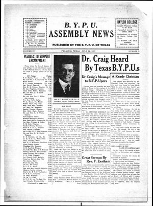 Primary view of object titled 'Baptist Young People's Union Assembly News (Palacios, Tex.), Vol. 9, No. 5, Ed. 1 Thursday, July 14, 1927'.