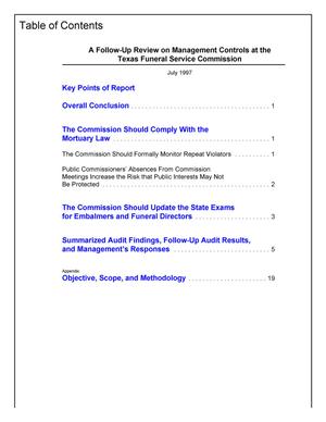 A Follow-Up Review on Management Controls at the Texas Funeral Service Commission