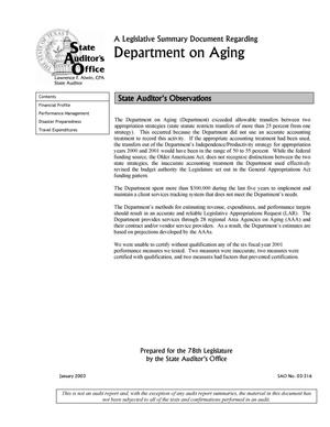 A Legislative Summary Document Regarding Department on Aging