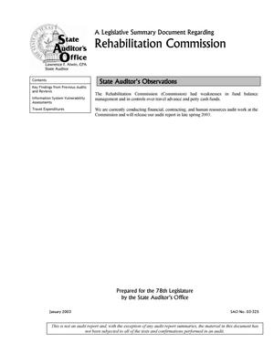 A Legislative Summary Document Regarding Rehabilitation Commission