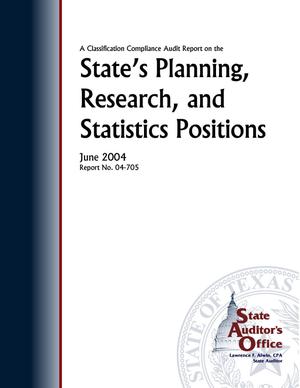 Primary view of object titled 'A Classification Compliance Audit Report on the State's Planning, Research, and Statistics Positions'.