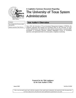 A Legislative Summary Document Regarding University of Texas System Administration