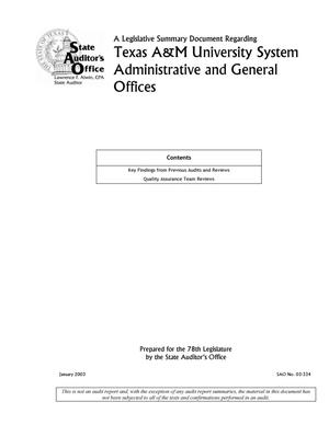 A Legislative Summary Document Regarding Texas A&M University System Administration