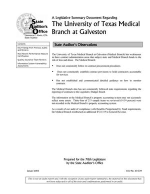 A Legislative Summary Document Regarding The Universtiy of Texas Medical Branch at Galveston