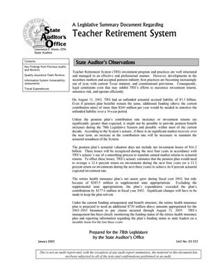 A Legislative Summary Document Regarding Teacher Retirement System