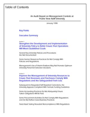An Audit Report on Management Controls at Prairie View A&M University