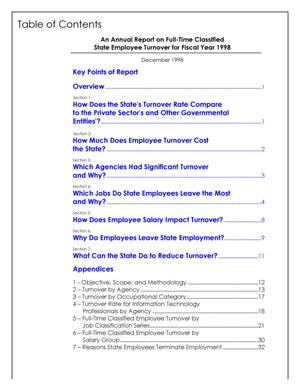 An Annual Report on Full-Time Classification State Employee Turnover for Fiscal Year 1998