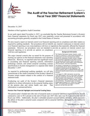 A Report on the Audit of the Teacher Retirement System's Fiscal Year 2007 Financial Statements