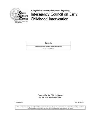 A Legislative Summary Document Regarding Interagency Council on Early Childhood Intervention