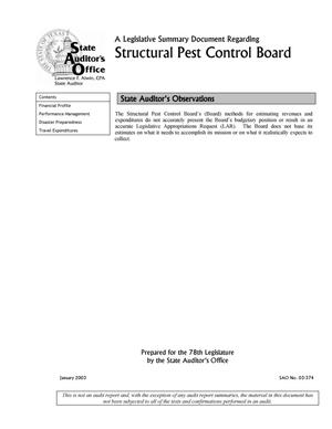 A Legislative Summary Document Regarding Structural Pest Control Board