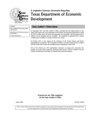 A Legislative Summary Document Regarding Texas Department of Economic Development
