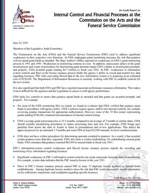 An Audit Report on Internal Controls and Financial Processes at the Commission of the Arts and the Funeral Services Commission