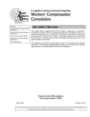 A Legislative Summary Document Regarding Worker's Compensation Commission