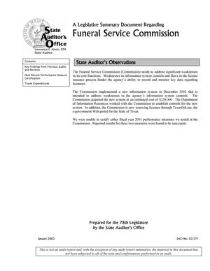A Legislative Summary Document Regarding Funeral Service Commission
