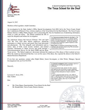 A Special Investigations Unit Report Regarding the Texas School for the Deaf