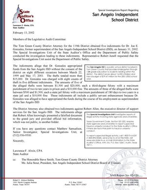 Special Investigations Unit Report Regarding San Angelo Independent School District