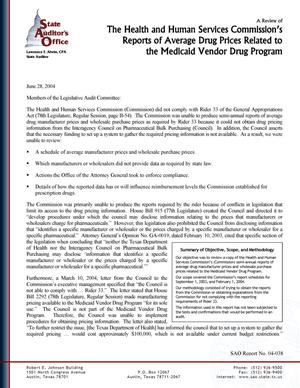 A Review of The Health and Human Services Commission's Reports of Average Drug Prices Related to the Medicaid Vendor Drug Program