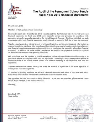 A Report on the Audit of the Permanent School Fund's Fiscal Year 2012 Financial Statements