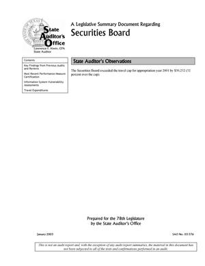 A Legislative Summary Document Regarding Securities Board