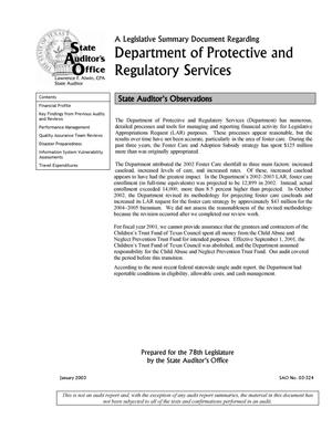 A Legislative Summary Document Regarding Department of Protective and Regulatory Services